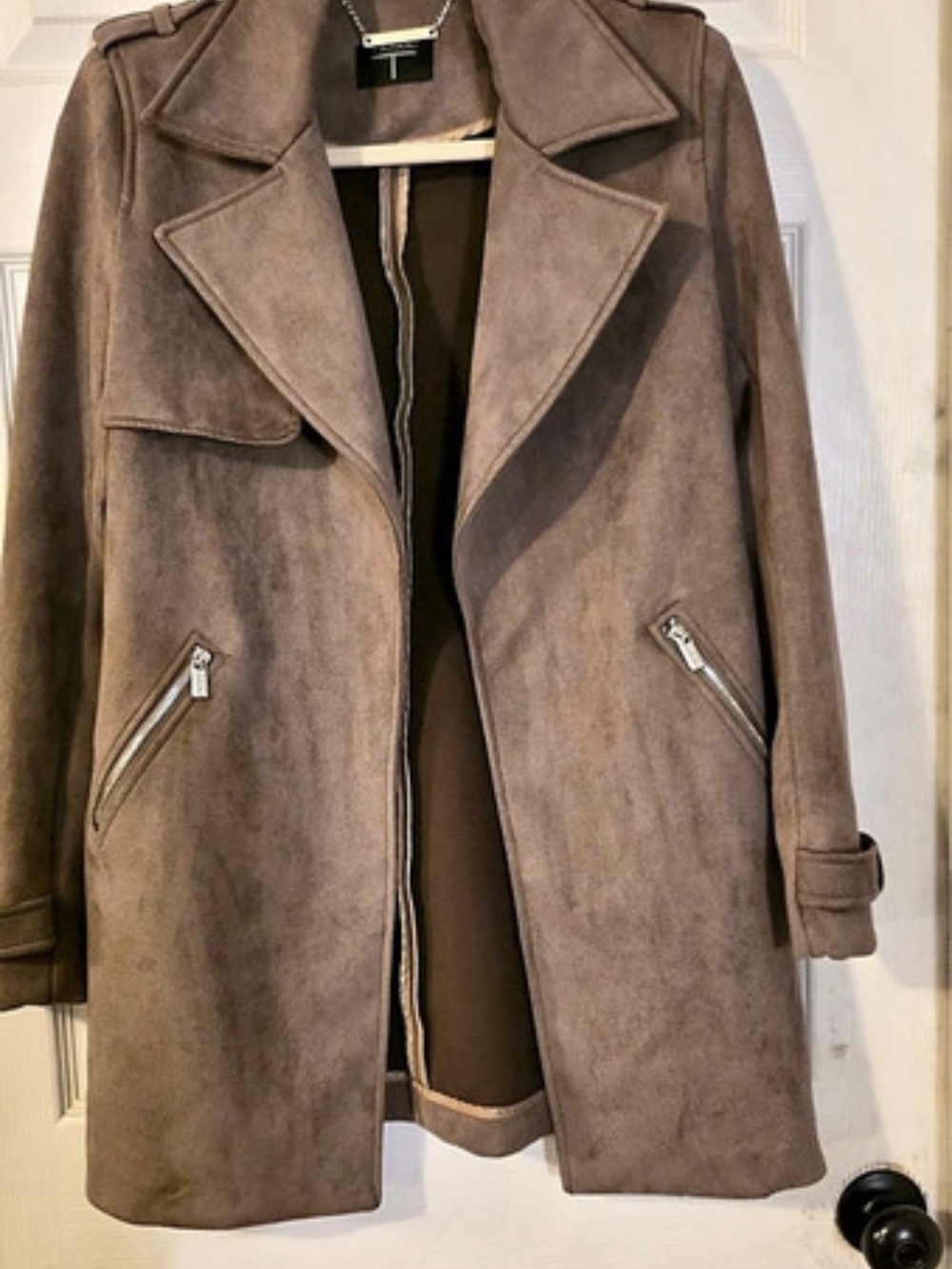 Tahari Faux Suede Trench Coat